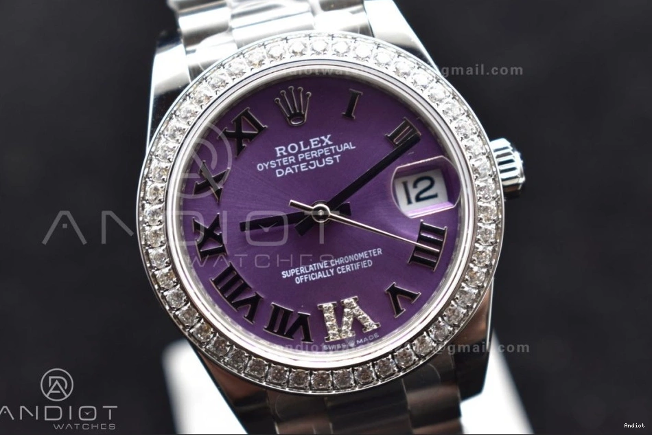 Style DateJust Markers BPF Dial on Bracelet Compact 31 278289 Purple President Ladies Steel 552 Bezel Roman 316L Diamonds 0811